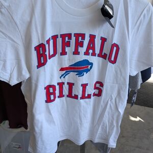 NFL White Tee with Blue and Red Buffalo Bills Crest